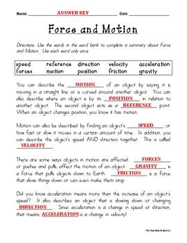 forces and motion worksheet answer key pdf